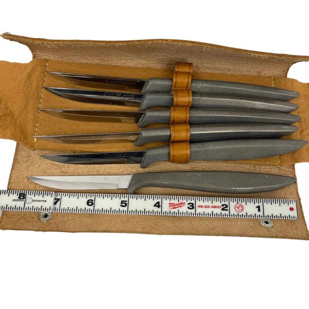 Vintage Royal Brand Solingen 6 Pieces Knife Set With Leather Case